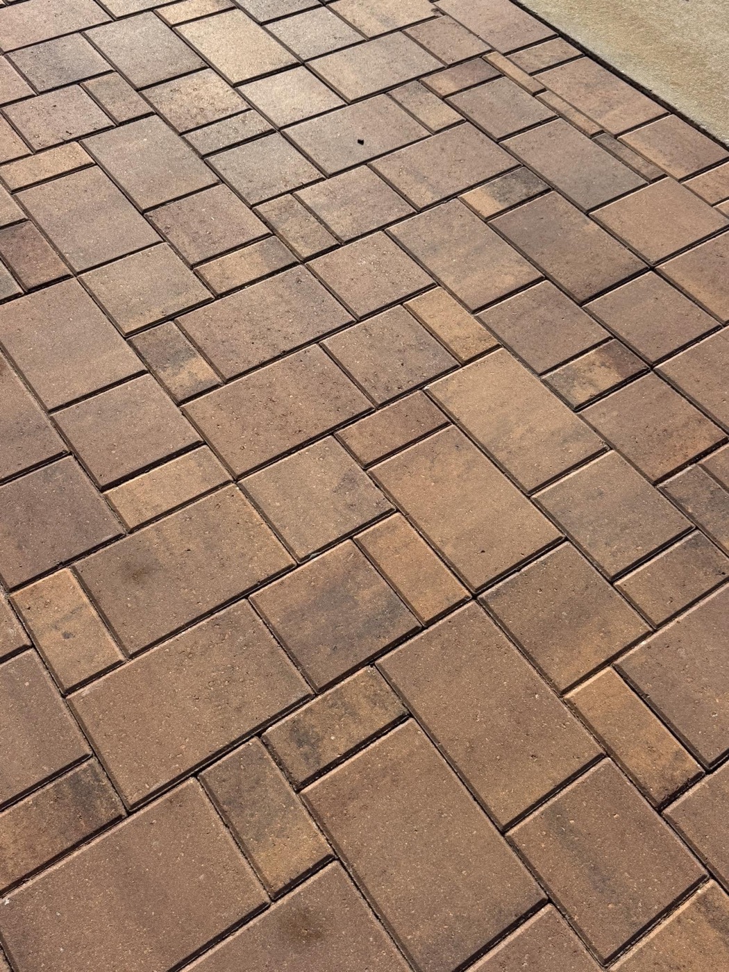 Clay brick driveway in herringbone pattern